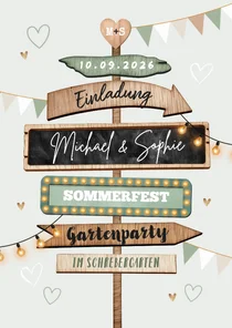 Einladung Wegweiser Gartenparty Schrebergarten Hochzeitstag