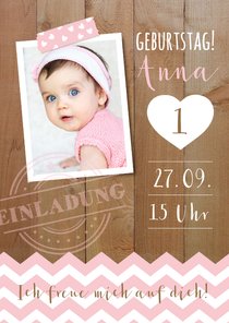 Einladung zum 1. Geburtstag Pink Sweetheart