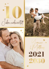 Einladung zum 10. Hochzeitsjubiläum Fotocollage & Gold