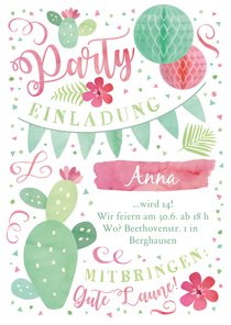 Einladung zum 14. Geburtstag in sommerlichen Farben 