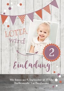 Einladung zum 2. Kindergeburtstag Dusky Pink & Orange