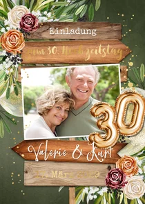 Einladung zum 30.Hochzeitstag Rosen & Wegweiser