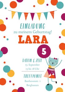 Einladung zum 5. Kindergeburtstag orange Konfetti