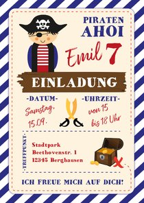 Einladung zum 7. Kindergeburtstag Piraten Ahoi