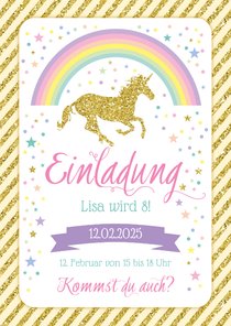 Einladung zum 8. Kindergeburtstag Goldenes Einhorn