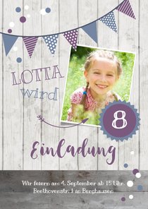 Einladung zum 8. Kindergeburtstag Violet & Blue