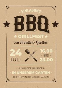 Einladung zum BBQ-Grillfest Kraftpapierlook