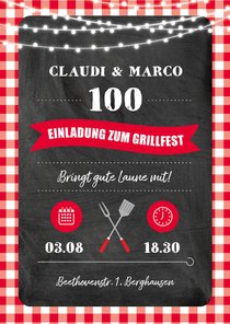 Einladung zum Grillfest für zwei mit roten Karos