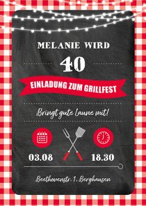 Einladung zum Grillfest mit roten Karos