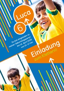 Einladung zum Klettern blau-orange mit Fotos