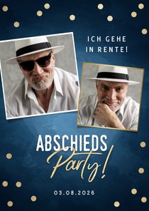 Einladung zur Abschiedsparty Fotocollage blau