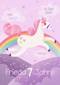 Einladung zur Einhorn-Kinderparty 7. Geburtstag