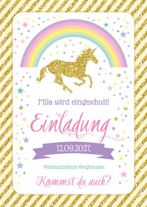 Einladung zur Einschulung Einhorn & Regenbogen