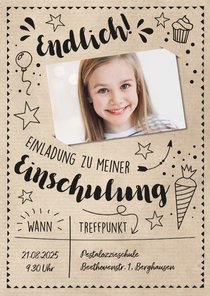 Einladung zur Einschulung Foto & Doodles