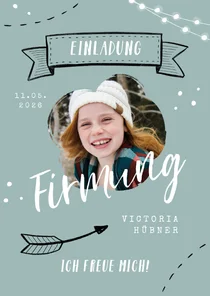 Einladung zur Firmung Foto und Scribble blau