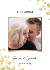 Einladung zur Hochzeit Goldene Herzen