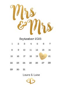 Einladung zur Hochzeit Mrs. & Mrs. Buchstaben in Goldlook