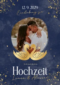 Einladung zur Hochzeit zwei goldene Schwäne