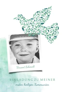 Einladung zur Kommunion Foto, Taube botanisch Wasserfarbe