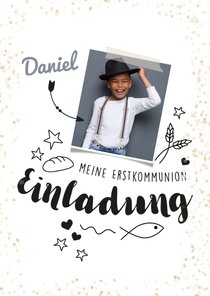 Einladung zur Kommunion Foto und Doodles