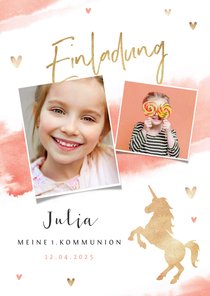 Einladung zur Kommunion Fotos & goldenes Einhorn