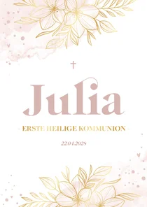 Einladung zur Kommunion Wasserfarben Blumen & Goldlook