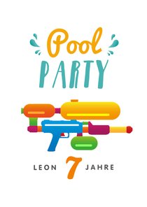 Einladung zur Poolparty mit Wasserpistole 7. Geburtstag