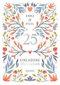 Einladung zur Silberhochzeit mit Blumen-Dekor