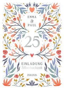 Einladung zur Silberhochzeit mit Blumen-Dekor