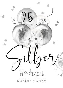 Einladung zur Silberhochzeit silberne Luftballons