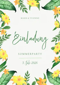 Einladung zur Sommerparty Blumen grüngelb