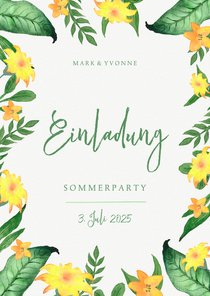 Einladung zur Sommerparty Blumen grüngelb