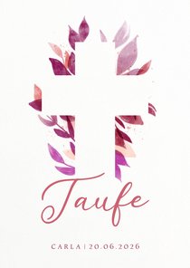 Einladung zur Taufe florales Kreuz pink