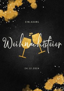 Einladung zur Weihnachtsfeier Weingläser und Goldeffekte