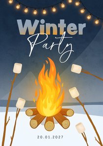 Einladung zur Winterparty Feuer mit Marshmallows