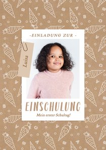 Einladungskarte 1. Schultag Schultüten Kraftpapierlook