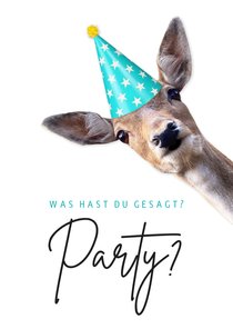 Einladungskarte 11. Kindergeburtstag Reh mit Partyhut