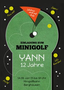 Einladungskarte 12. Kindergeburtstag Minigolf