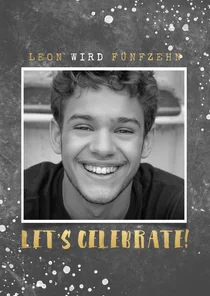 Einladungskarte 15. Geburtstag Betonwand mit Foto