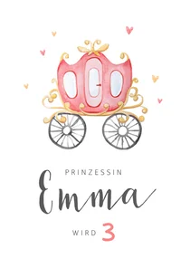 Einladungskarte 3. Kindergeburtstag rosa Kutsche