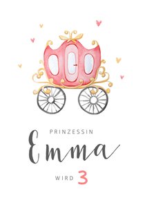 Einladungskarte 3. Kindergeburtstag rosa Kutsche