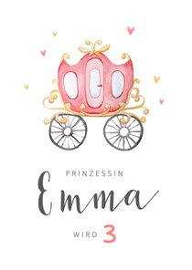 Einladungskarte 3. Kindergeburtstag rosa Kutsche