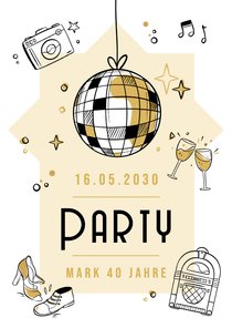 Einladungskarte 40. Geburtstag Discokugel Doodles