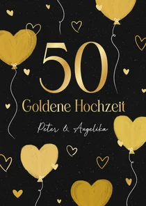 Einladungskarte 50 Goldene Hochzeit Herzluftballons