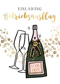 Einladungskarte Betriebsausflug Sektflasche