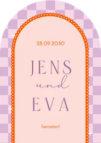 Einladungskarte Bogenform Kariert Hochzeit