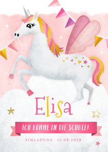 Einladungskarte Einschulungsfeier Einhorn