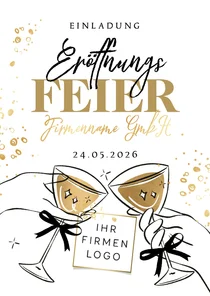 Einladungskarte Eröffnungsfeier Anstoßen Champagner Logo