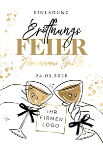 Einladungskarte Eröffnungsfeier Anstoßen Champagner Logo
