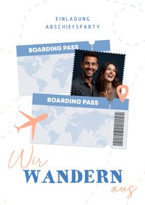 Einladungskarte Foto Abschiedsfeier Auswandern Tickets